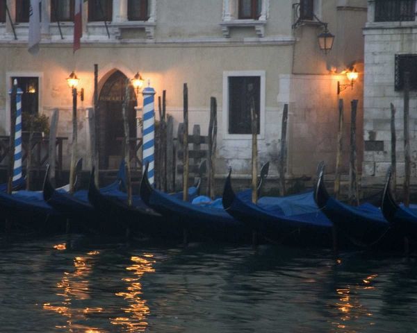 Italy, Venice Gondolas moored in early morning